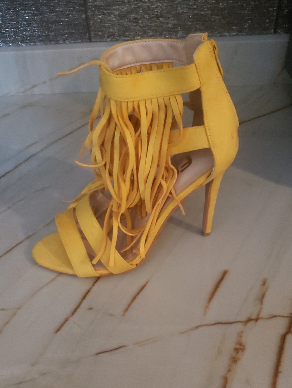 FSJ Yellow Fringe High Heel Sandal